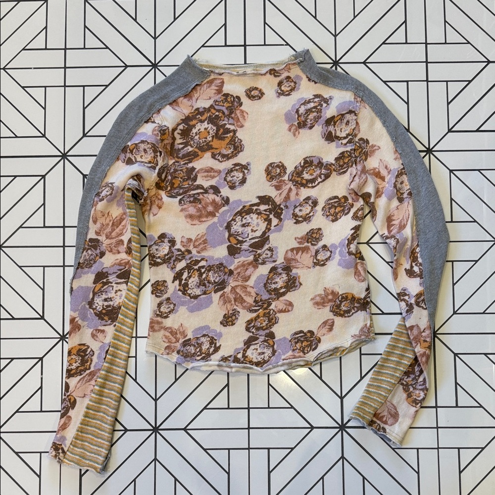 We The Free Floral Long Sleeve Top - Cream and Gray